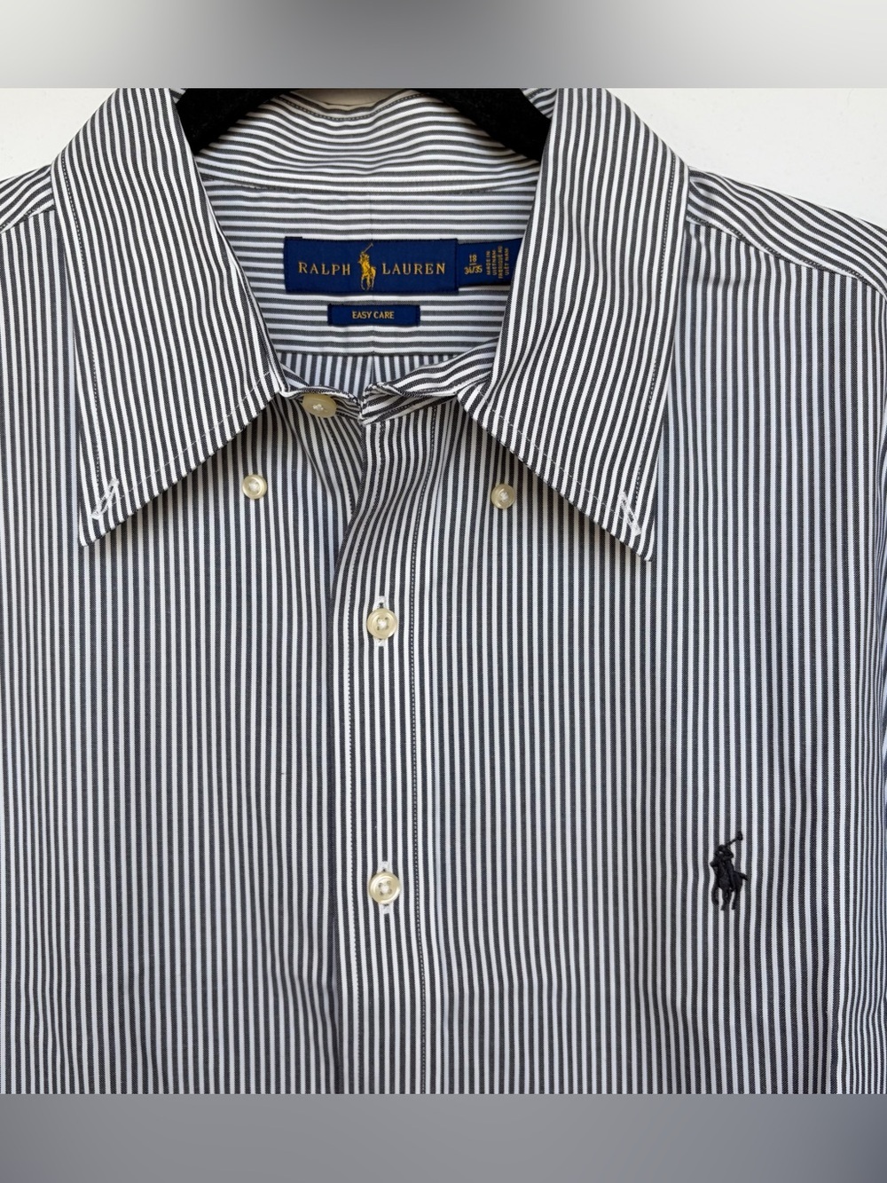 Polo Ralph Lauren Easy Care Dress Shirt Men Black White Bengal Stripe 18 34/35
